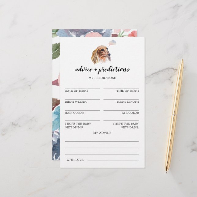 Papier Conseils et prédictions Dachshund Baby shower Jeu (Devant/Arrière en situation)