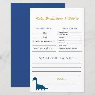Papier Conseils et prédictions Dinosaur Baby shower Jeu