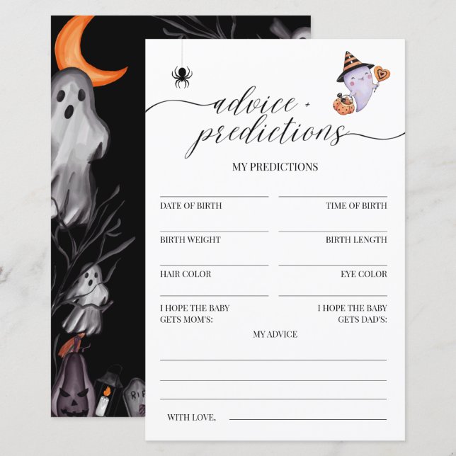 Papier Conseils et prédictions Halloween Baby shower Jeu (Devant / Derrière)