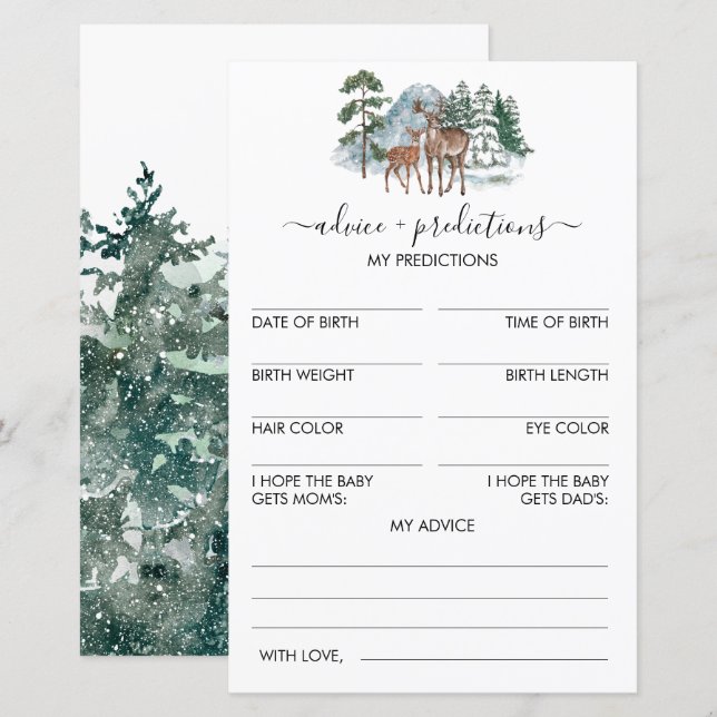 Papier Conseils et prédictions Jeu Baby shower d'hiver (Devant / Derrière)
