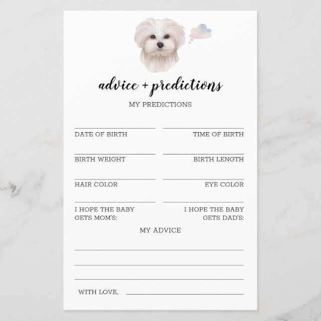 Papier Conseils et prédictions Maltais Baby shower Jeu (Devant)
