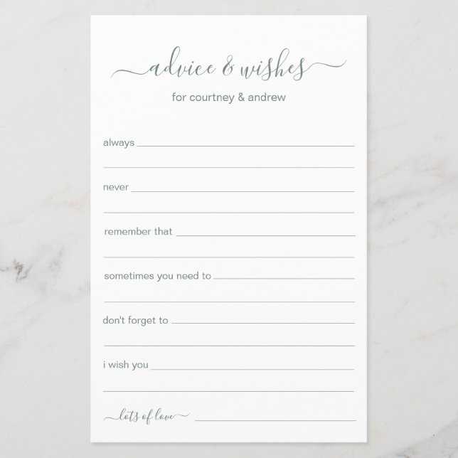 Papier Conseils et souhaits (Devant)