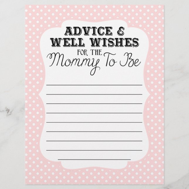 Papier Conseils et souhaits de baby shower pour maman (Devant)