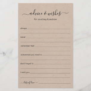 Papier Conseils et souhaits de Mariage rustique