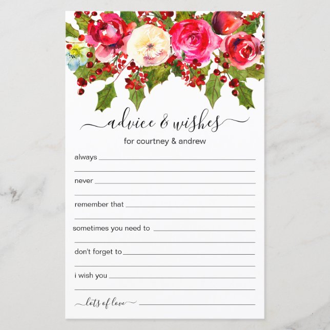 Papier Conseils et souhaits du Mariage de Noël (Devant)