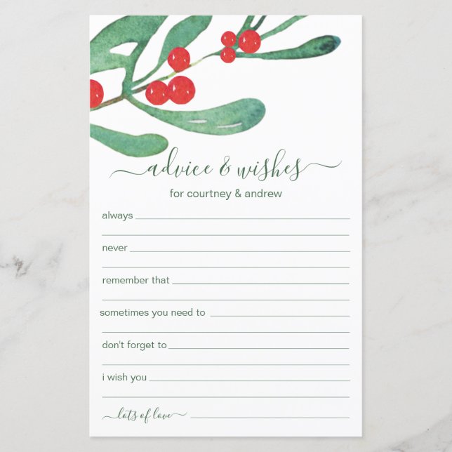 Papier Conseils et souhaits du Mariage de Noël (Devant)
