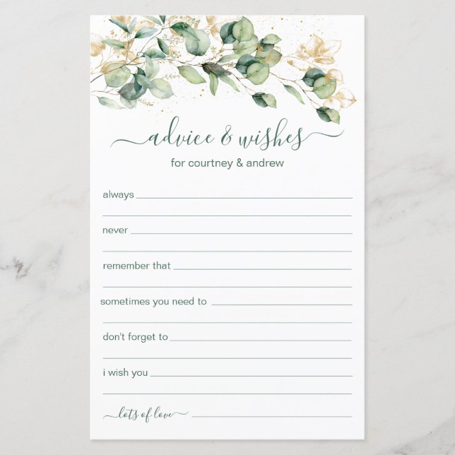 Papier Conseils et souhaits du Mariage Eucalyptus (Devant)