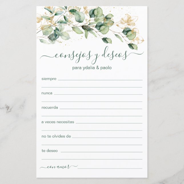 Papier Conseils et souhaits Espagnol (Devant)