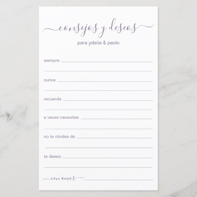 Papier Conseils et souhaits Espagnol (Devant)