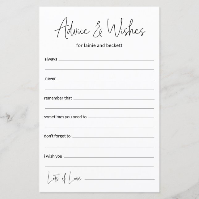 Papier Conseils et souhaits mariages (Devant)