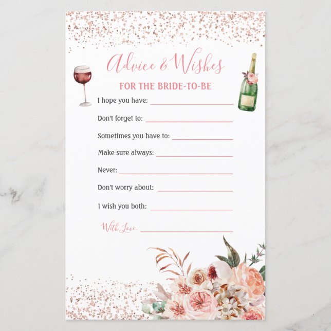 Papier Conseils et souhaits pour aimer la Fête des mariée (Devant)