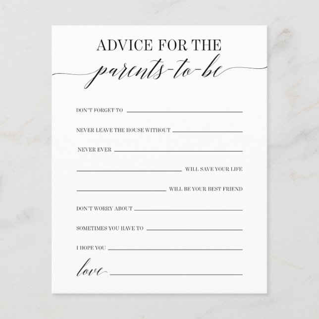 Papier Conseils Pour Le Jeu De Baby shower Parents-To-Be (Devant)