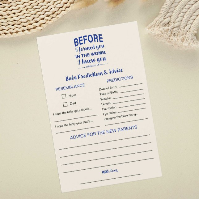 Papier Conseils & Prédictions Bible Verset Baby shower Je (Créateur téléchargé)
