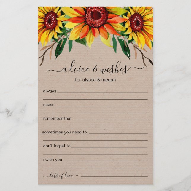 Papier Conseils Wings Rustic Sunflowers LGBTQ Mariage (Devant)