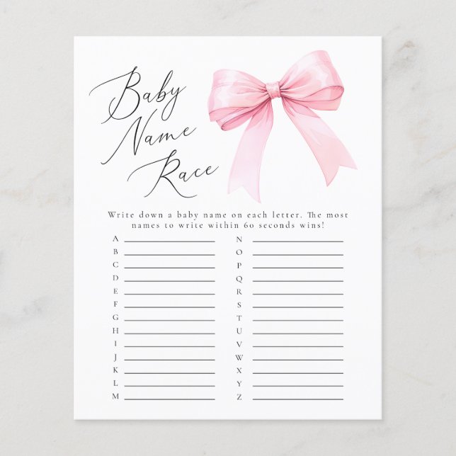 Papier Coquette Baby Name Race Baby shower Jeu (Devant)