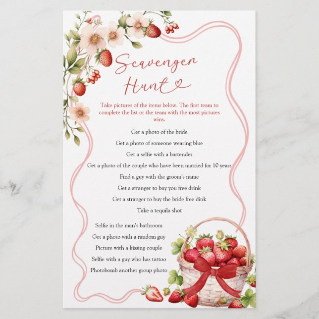 Papier Coquette Berry in Love Scavenger Hunt Games Card (Devant)