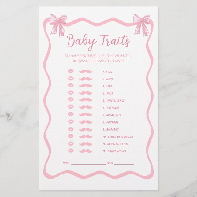 Papier Coquette Bow rose Baby shower Bébé Traits Jeu (Devant)