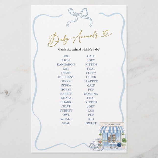 Papier Coquette Café Parisien Bébé Animaux Jeu (Devant)