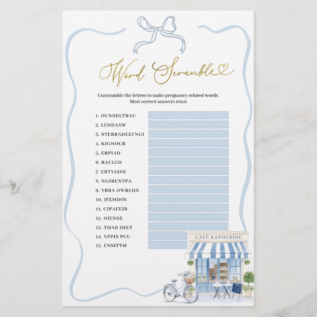 Papier Coquette Café Parisien Word Scramble Games (Devant)
