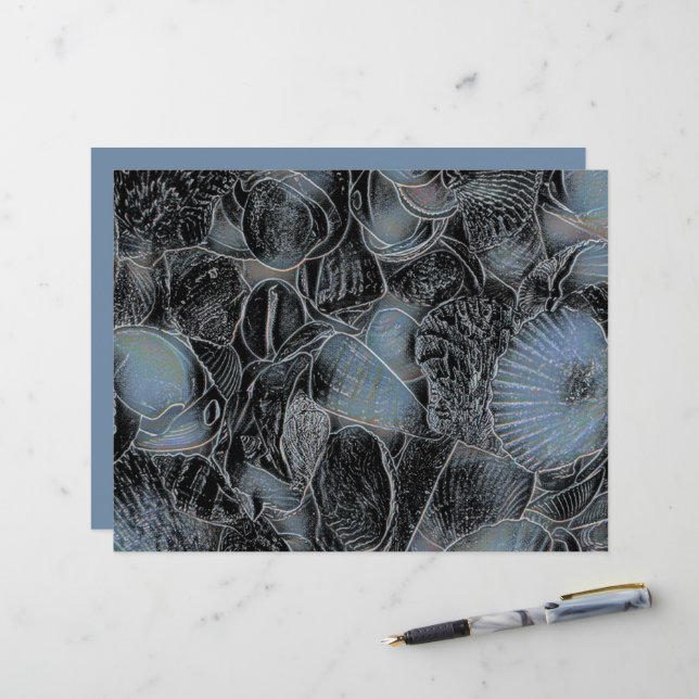 Papier Coquillages Ocean Beach Pastel Blue Black Decoupag (Devant/Arrière en situation)