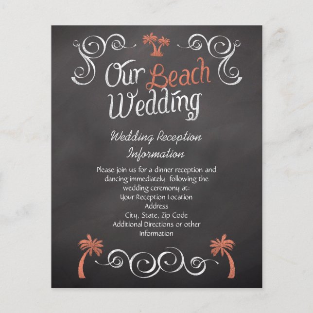 Papier Coral Chalkboard Beach Mariage Réception Insertion (Devant)