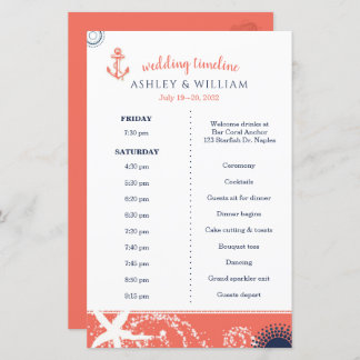 Papier Coral Navy White Beach Wedding Timeline