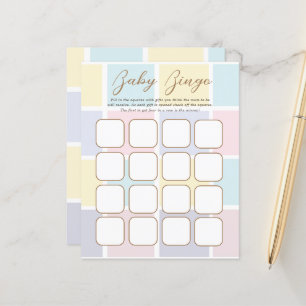 Papier Couleur Bloc Pastel Baby shower Jeux de Bingo