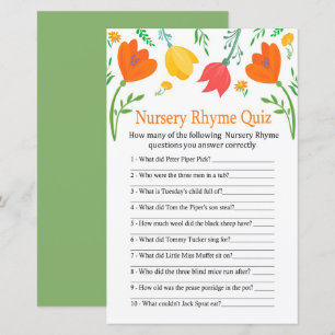 Papier Couleur tulipes Nursery Rhyme Quiz jeu de baby sho