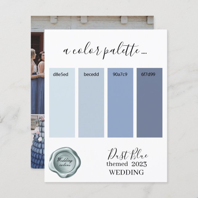 Papier Couleurs Mariage bleu poussière Palette Card 2023 (Devant / Derrière)
