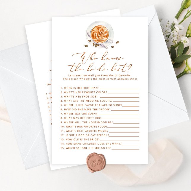 Papier Coupe de café Qui connaît la mariée meilleur jeu (Créateur téléchargé)