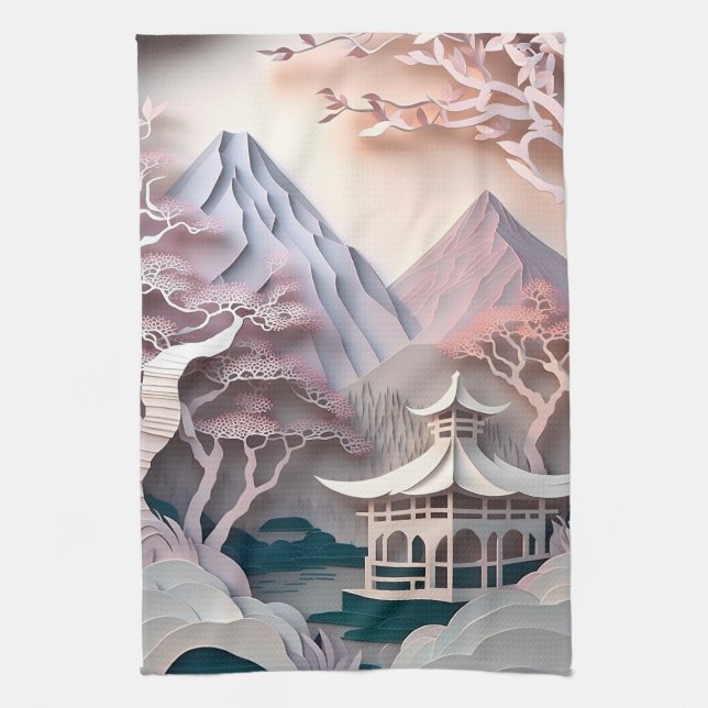 Papier Coupe Pavillon Paysage Cuisine Serviettes (Vertical)