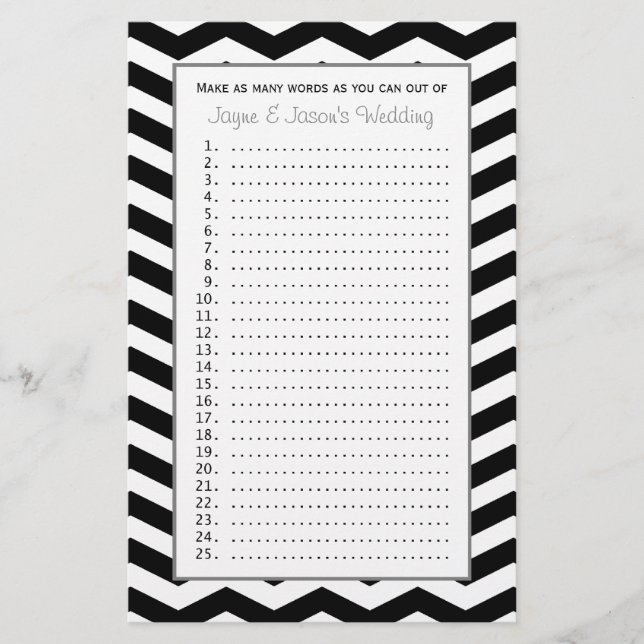 Papier Couple Bride Jeux Wedding showers - Chevron (Devant)