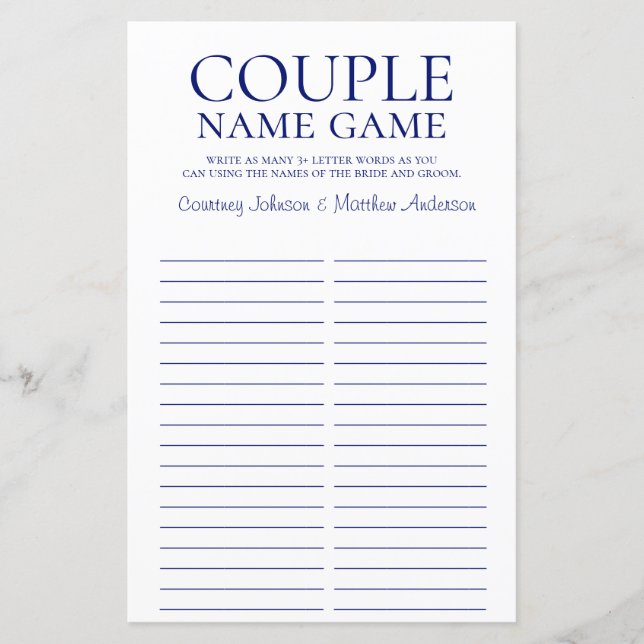 Papier Couple Nom Jeu Marine Blue Fête des mariées Jeu (Devant)