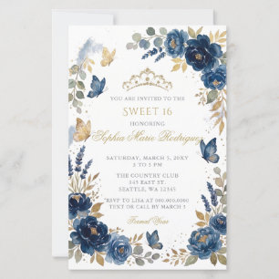 Papier Couronne de fleurs papillon marine et or pour Swee