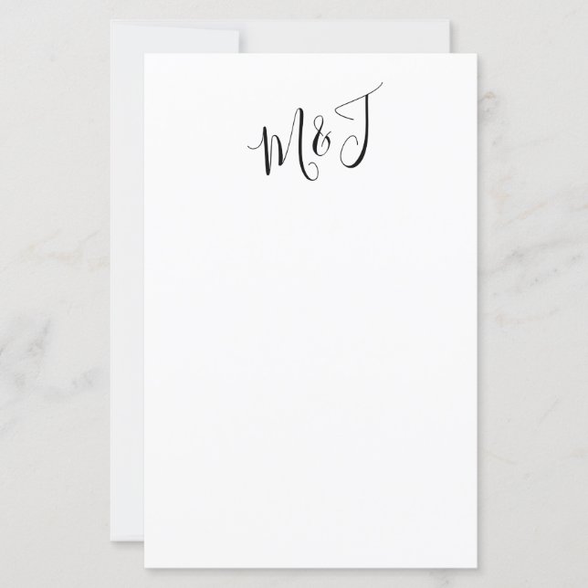 Papier Courrier Mariage simple à deux initiaux de script (Devant)