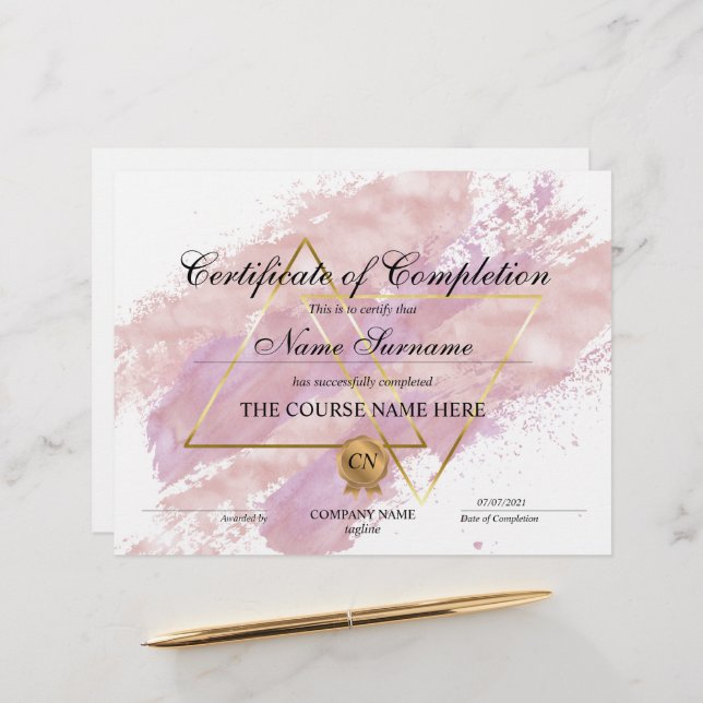 Papier Cours d'attribution d'un certificat d'achèvement m (Devant/Arrière en situation)