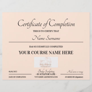 Papier Cours rose vif certificat en ligne d'achèvement