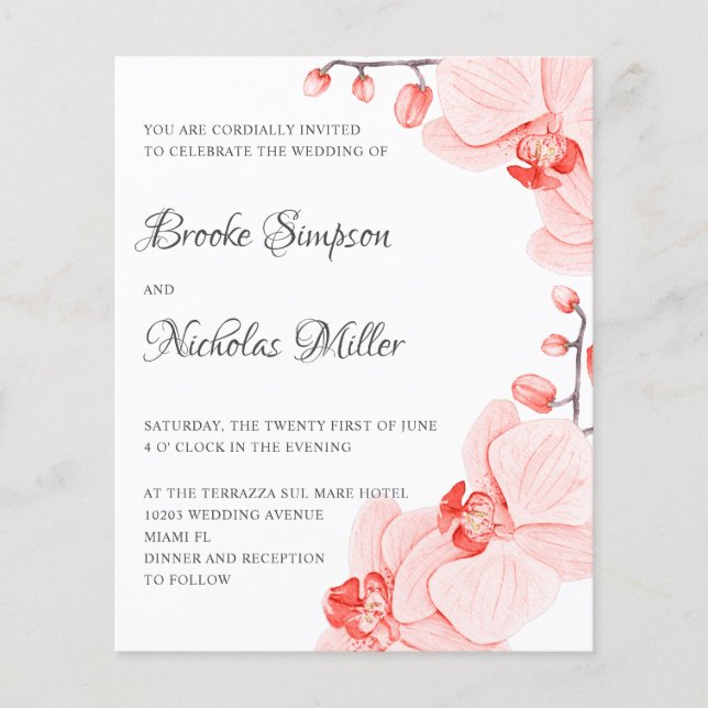 Papier COÛT BAS Orchidée corallienne Élégant Mariage bota (Devant)