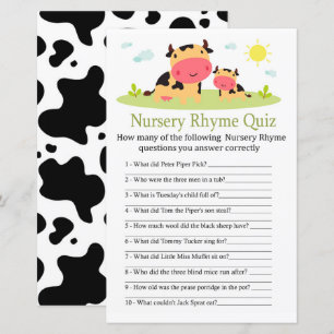 Papier Cow Nursery Rhyme Quiz jeu de baby shower
