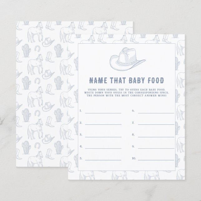 Papier Cowboy Baby shower - Nom de l'aliment pour bébé (Devant / Derrière)
