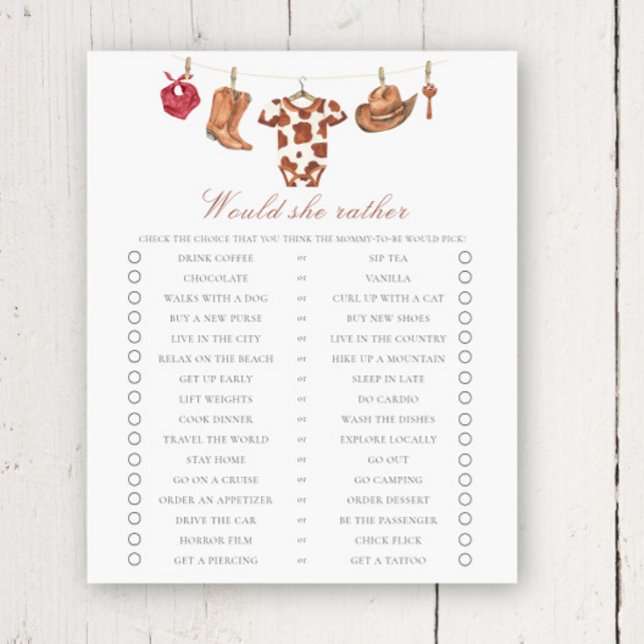 Papier Cowboy baby shower Would she rather (Créateur téléchargé)