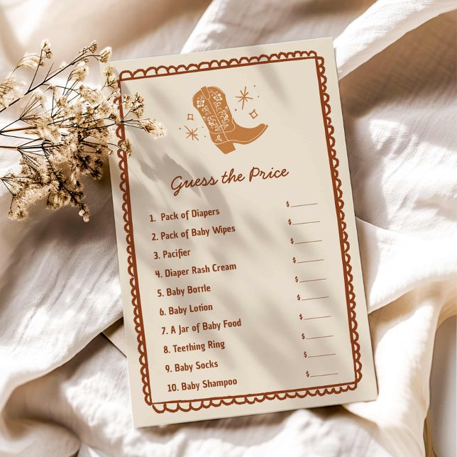 Papier Cowboy devine le jeu du Baby shower des prix (Cowboy Guess the Price Baby Shower Game)
