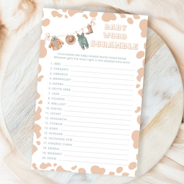 Papier Cowboy Western Baby shower Baby Word Scramble Jeu (Créateur téléchargé)