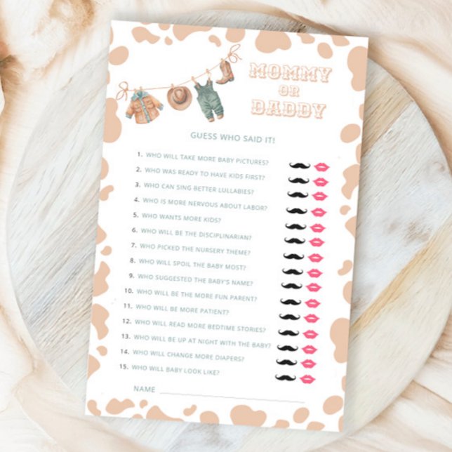 Papier Cowboy Western Baby shower maman ou papa jeu (Créateur téléchargé)