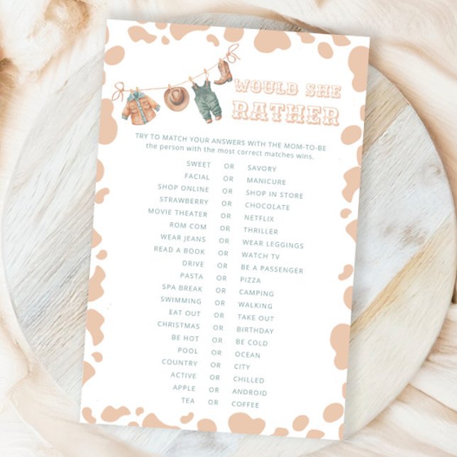 Papier Cowboy Western Voudrait-Elle Plutôt Baby shower Je (Créateur téléchargé)