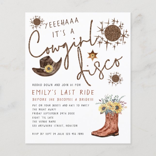 PAPIER | Cowgirl Disco Bachelorette Einladung (Vorne)