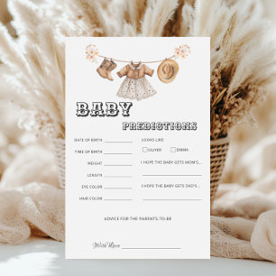 Papier Cowgirl Western Baby shower Prédictions jeu amusan