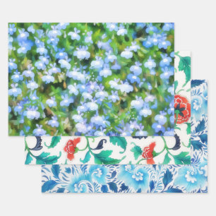 Papier Craft Ancien Fleur Bleu pour Emballage