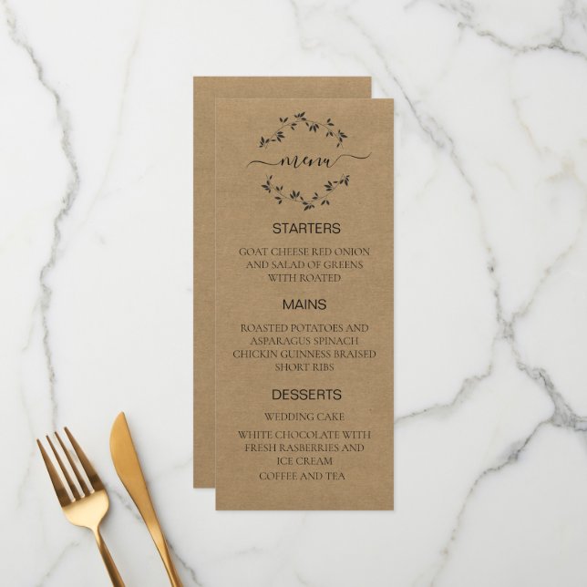 Papier Craft pour Menu de Mariage  (Devant/Arrière en situation)