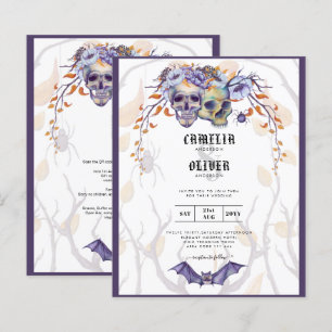 Papier Crâne gothique Faire-part de mariage violet orange